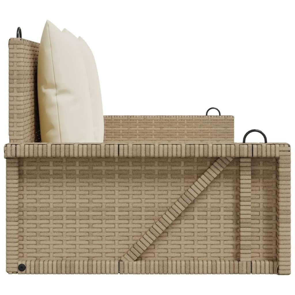 vidaXL Banco colgante con cojín, columpio colgante con anillos de fijación, banco balancín para exterior, columpio de jardín, moderno, beige polirratán