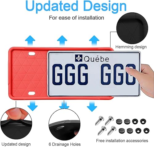 Miniatura 3 de YALOK Marco de matrícula de silicona con agujeros de drenaje, soporte universal para matrícula de coche de EE. UU. Accesorios para coche a prueba de