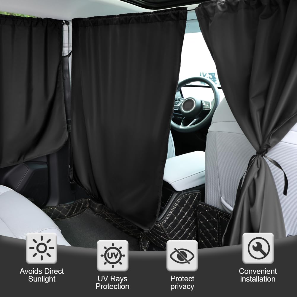 Cortinas Divisorias de Coche, 140*80CM Cortina para Automóvil para Privacidad, Incluye 1 Cortina de Asiento y 2 Cortinas Laterales, Desmontable, Aplicable a Sedán, SUV