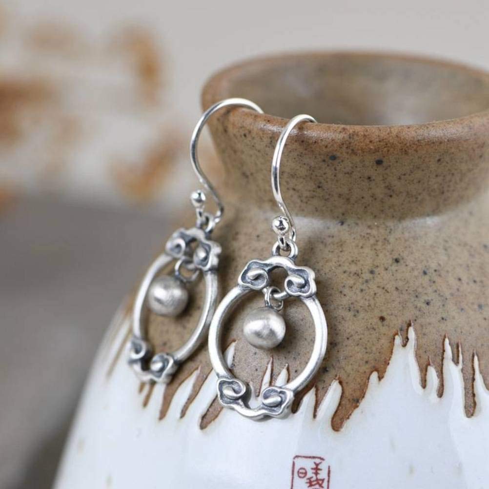 WOZUIMEI Orecchini in Stile Cinese Eardrop S925 Argento Arte Artigianale Retrò e Orecchini Dal Design Semplice Orecchini Femminili Di Temperamento a Forma Geometrica Nuvola Di Buon Auspicioorecchino