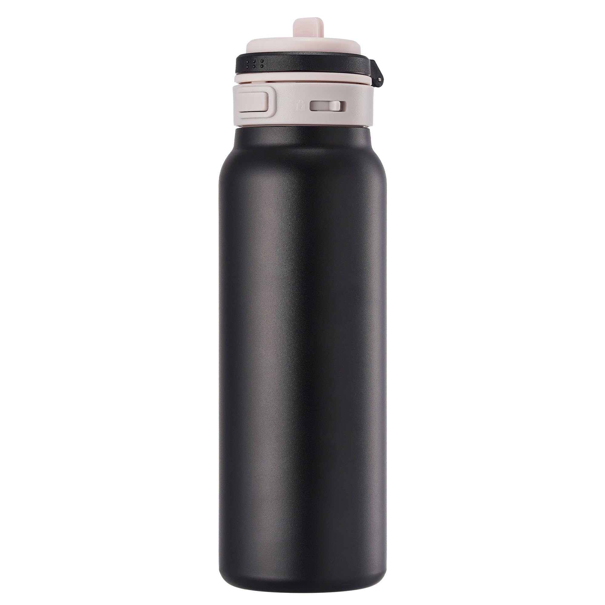 Fijinhom 24 oz Insulated Water Bottle, 2-in-1 Stainless Steel with Straw and Spout, Leak Proof,Fits in Car Cup Holder, 304 Stainless Steel with Wide Mouth, Great for Sports, Travel, Work (Black)