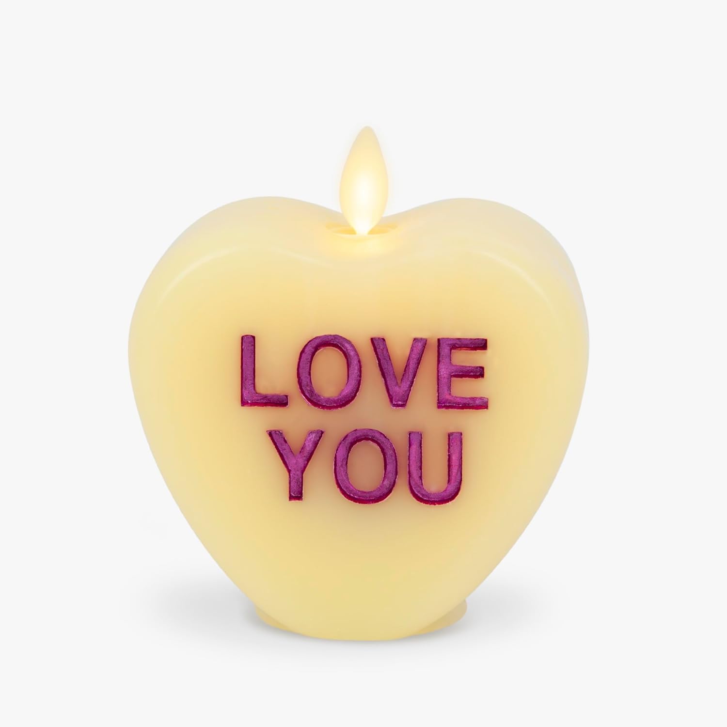 Luminara Candy Heart Love You Lemon Chiffon Candle- Flameless Real-Flame Romantic Battery Operated LED Decor- Valentine's Day Collection- 3.8" x 4.3"