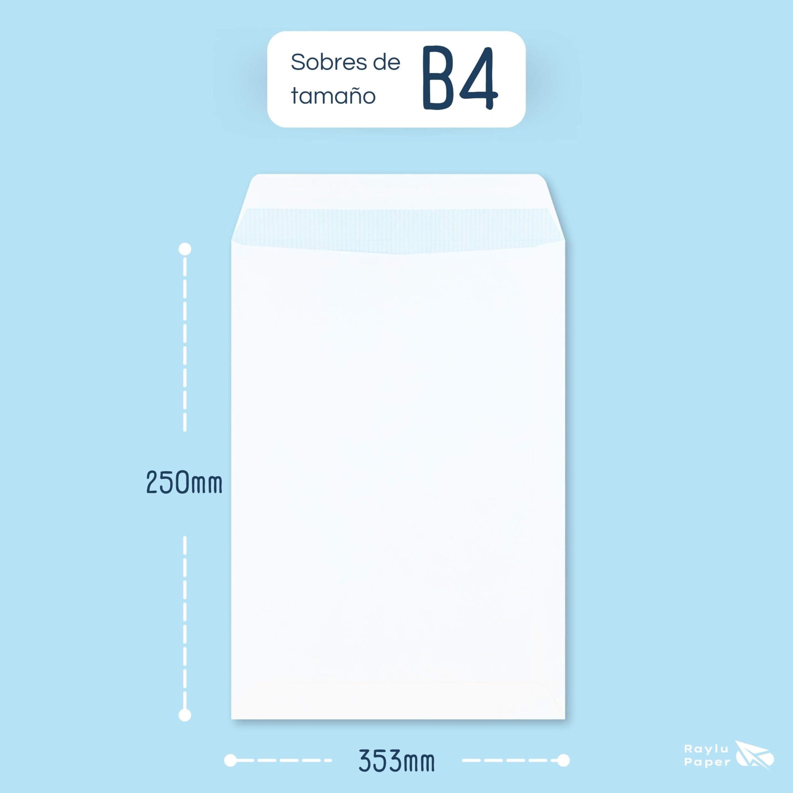 RAYLU PAPER - Pack de sobres blancos de papel grandes con cierre autoadhesivo para envío de documentos, sellado fácil y rápido, 100g/m² de grosor (B4, 10 unidades)
