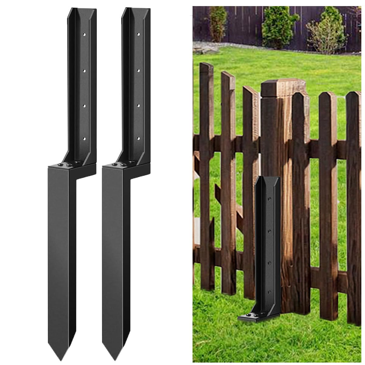 LQSYBHD 2 Pack Fence Post Repair Heavy Duty Steel Fence Post Spike Fence Post Repair Spike Ground Spike Includes Screws for Tilted Broken Wooden Fence Posts