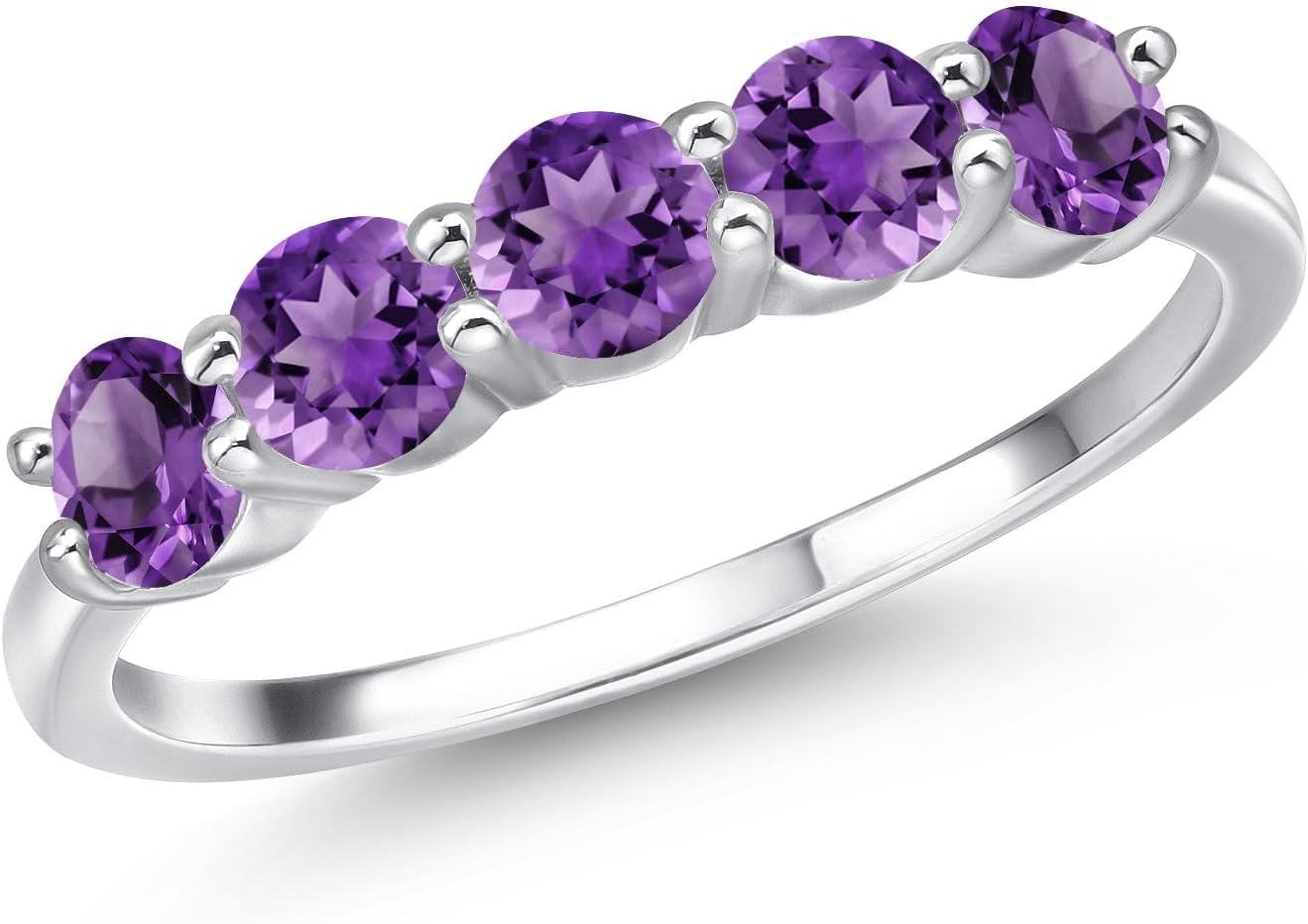 Gem Stone King 5-Stone Wedding Band Ring for Women | 925 Sterling Silver | 4MM Round Gemstone Birthstone | Engagement Anniversary Promise Ring | Sizes 5-9