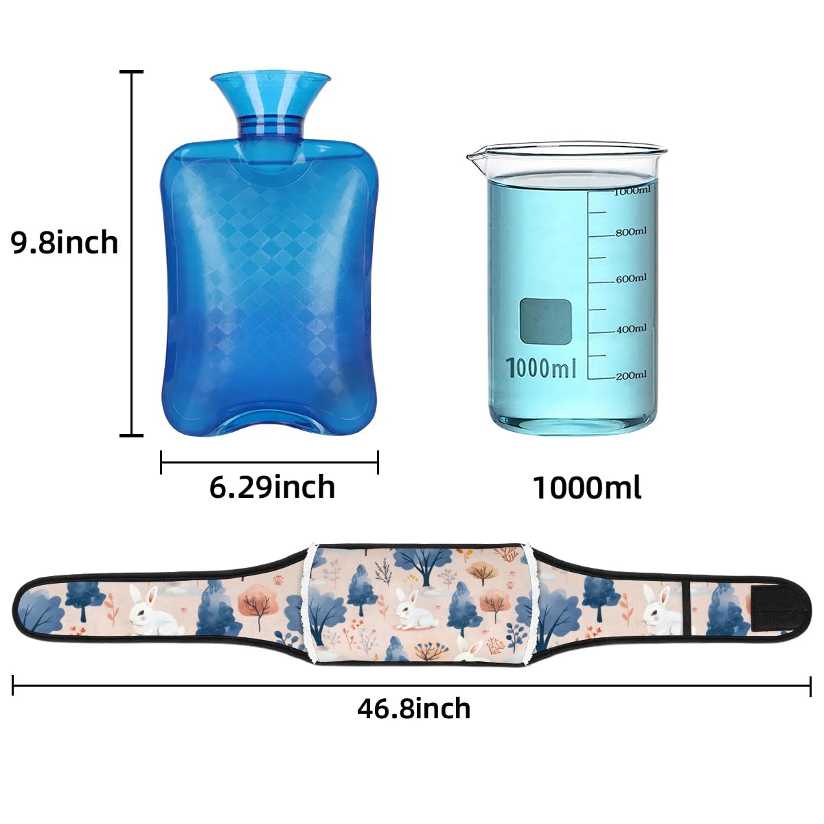 Hot Water Bag with Waist Cover Rabbit Tree Warm Hot Water Bottle Belt Plush Double Hand Insert Wearable Water Bag Detachable Hot Bottle Pouch for Neck Shoulder Pain Relief