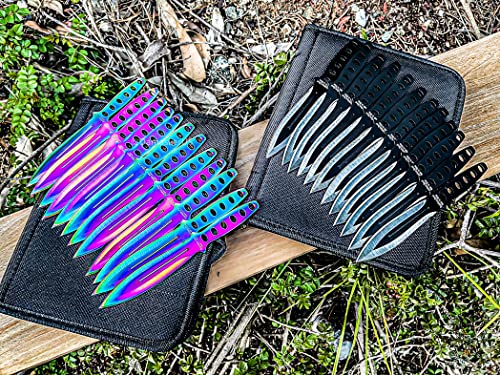 Black & Rainbow 24pc Ninja Hunting Throwing Knives Tactical Combat Knife Set with Case