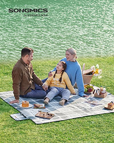 SONGMICS Picknickdecke, 195 x 150 cm, groß, Campingdecke, für Park, Garten, Strand, wasserdicht, faltbar, grau-weiß GCM60GW