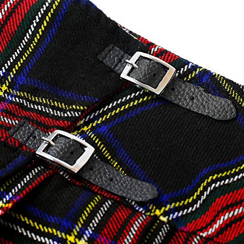 Womens 16.5 in Scottish Tartan Mini Kilt Skirt Black Stewart 4 US3