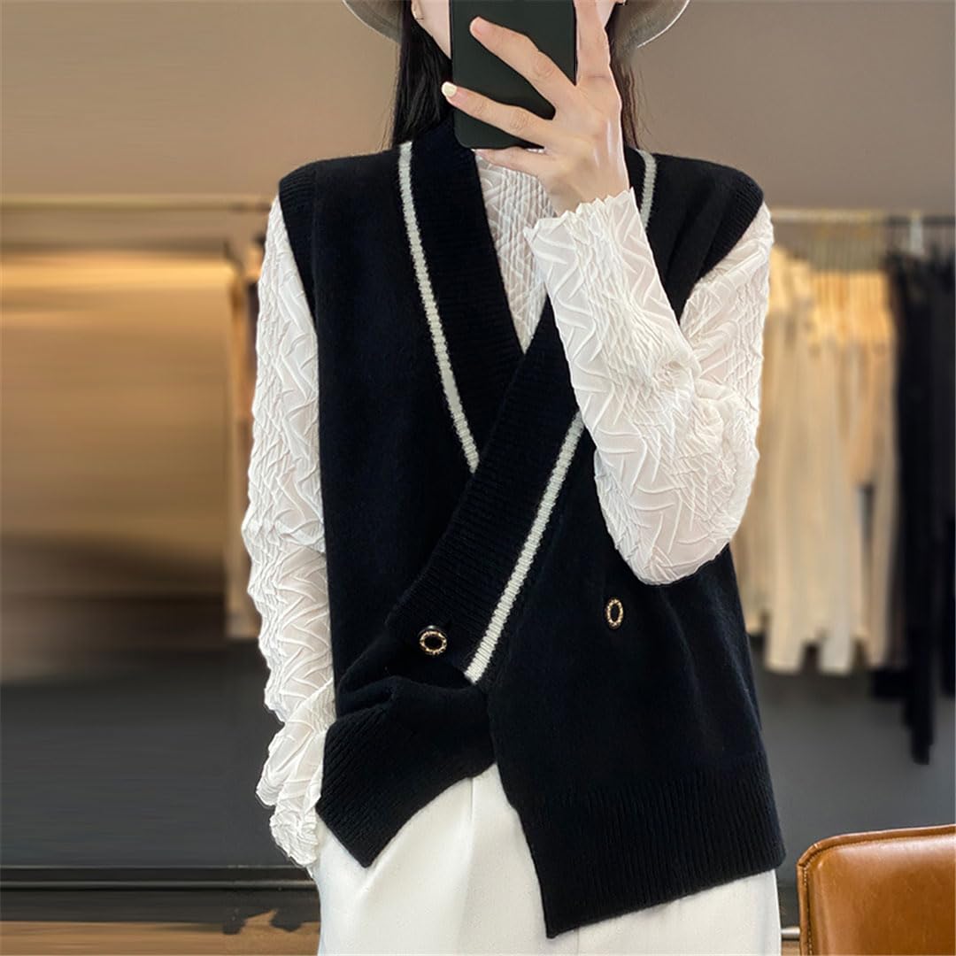 Alloaone Gilet en Cachemire Tricoté sans Manches À Col en V pour Femme