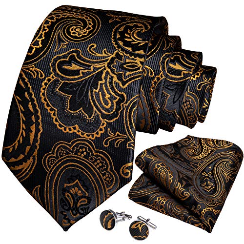 Image of DiBanGu Extra Long Tie for Men 63 inch XL Silk Necktie Set | Pocket Square and Cufflinks, Big and Tall, Jacquard Woven, Gift Box, Paisley /Plaid /Solid /Striped, for Weddinng Party Business