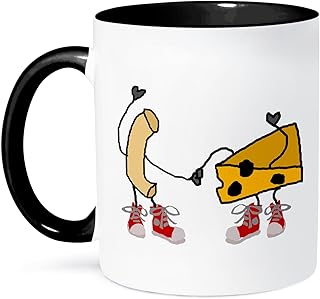 3dRose Funny Cute Macaroni and Cheese Cartoon Characters 11oz Two-Tone Black Mug