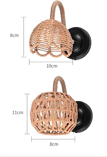 Rattan E27 duvar lambası, şalterli, fişli, duvar aydınlatması, iç mekan için, yaratıcı, vintage duvar lambası, endüstriyel, siyah, demir (ampulsüz), yatak odası, oturma odası için (A) [Enerji Sınıfı A+++]