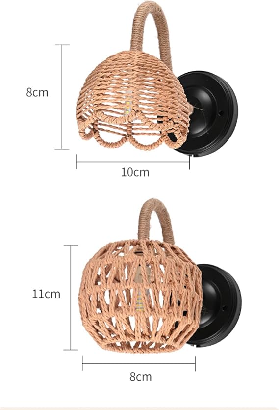 Rattan E27 duvar lambası, şalterli, fişli, duvar aydınlatması, iç mekan için, yaratıcı, vintage duvar lambası, endüstriyel, siyah, demir (ampulsüz), yatak odası, oturma odası için (A) [Enerji Sınıfı A+++]