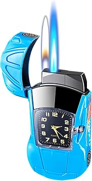 Torch Lighter - Cool Sports Car Design, Windproof Adjustable Jet Flame & Soft Flame, Butane Refillable Dual Flame Lighter, Great Gift for Men & Women Gas Not Included-Blue-b