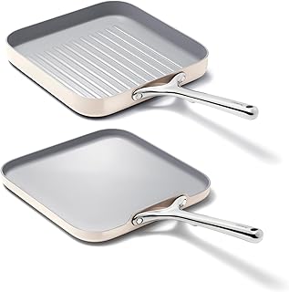 Griddle Pan & Grill Pan Duo - Non-Stick Ceramic Coated - Non Toxic, PTFE & PFOA Free - Oven Safe & Compatible with All Stovetops – Cream