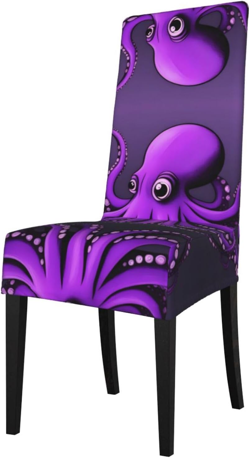 Purple Octopus Prints Protection Cover for Dining Chair - Stretchable Chair Throw Covers for Dining Room, Hotel Event Party