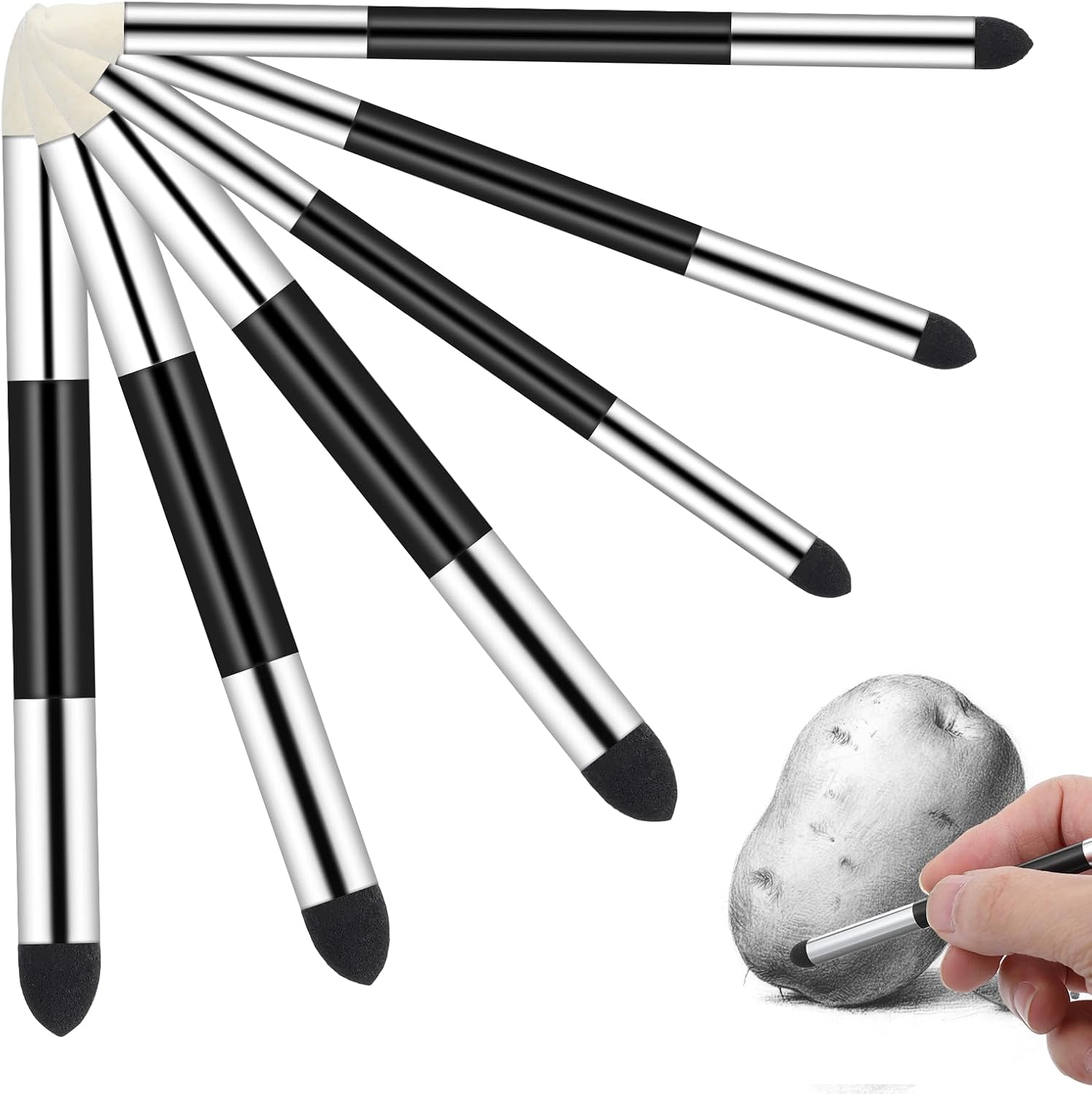 Artist Blending Sponge Pen 6pcs Double Headed Washable Rubbing Sponge Brush Sketch Wipe Reusable Blending Stump Drawing Art for Highlight Shadow Detail Correcting Tool