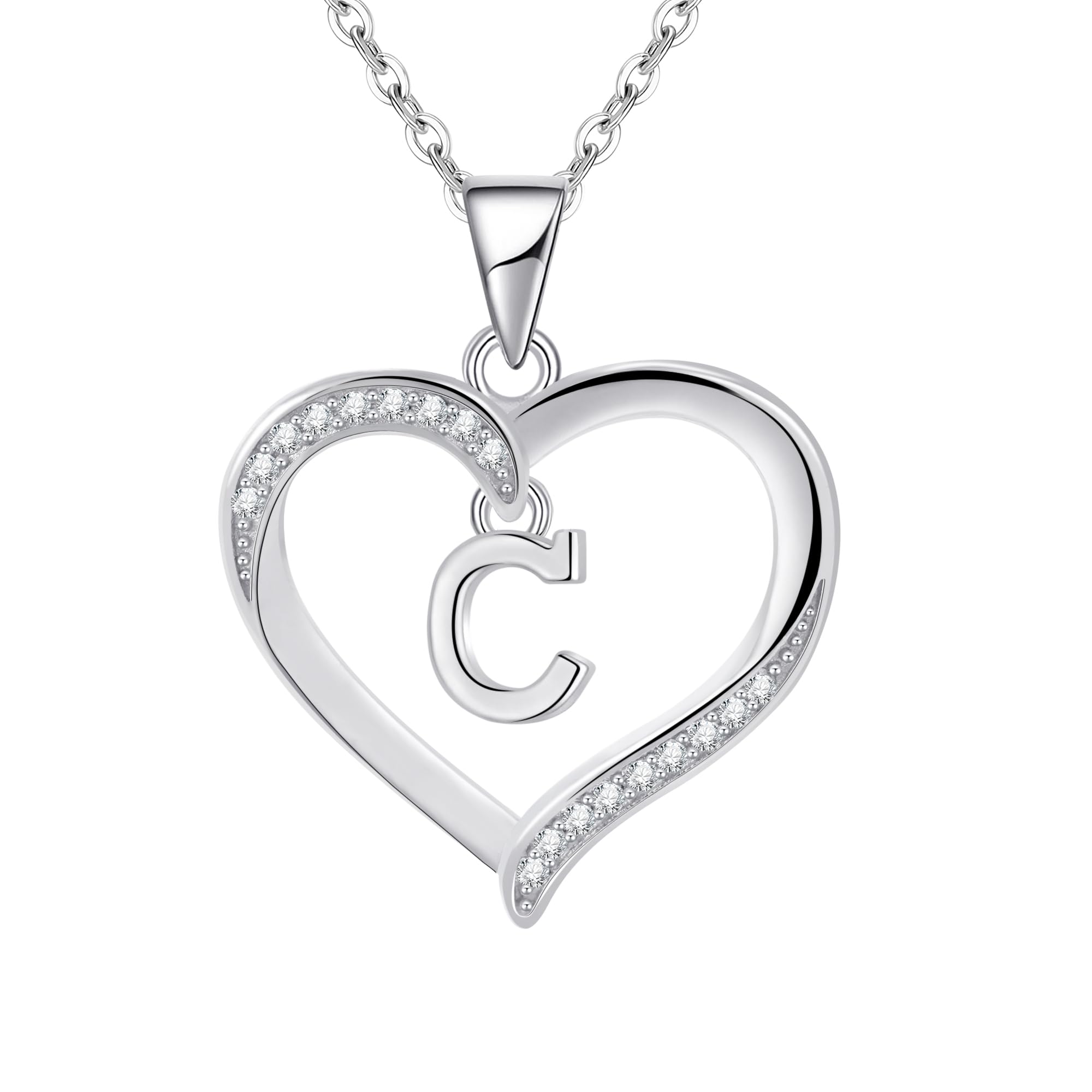 Cadeau Fête Des Mères Pour Femme En Argent Lettre Initiale coeur Collier Personnalisé Prénom Initial Collier Bijoux Femme Argent Cadeau pour Anniversaire Fête Des Mères