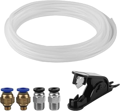 10M PTFE Tube for A1 2.5mm IDx4mm OD, Teflon Tubing with Cutter, 3D Printer PTFE Tubing, for Bambu Lab A1/A1 mini/P1P/P1S/X1C, for Creality K1/K1 Max/Ender 3 V3, with 2 PC4-M6 & 2 PC4-M10