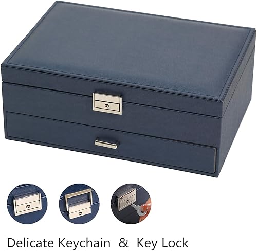 Miniatura 3 de MXJOJO - Caja organizadora de joyas para mujer, estuche grande de joyería de viaje, cajas de almacenamiento de cuero de doble capa, exhibición,