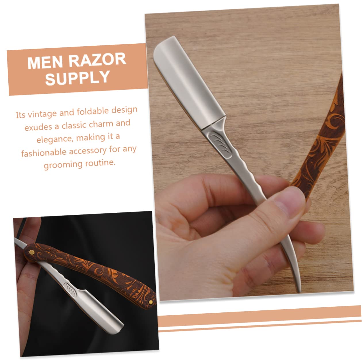 Rasoio Diritto Pieghevole in Acciaio Inox Manico in Legno Marrone | Stile Vintage Classico, Controllo Preciso, Uso Domestico e Commerciale