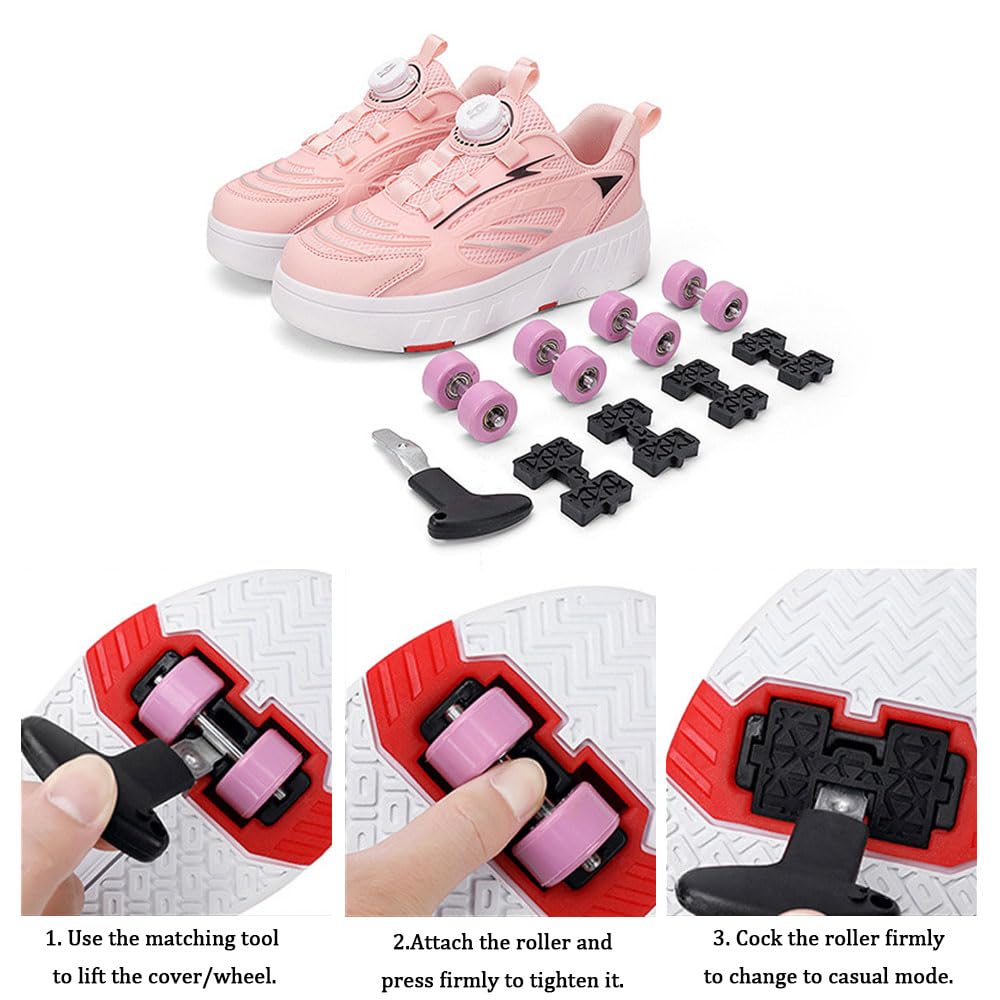 ENEN Chaussures à Roulettes Rétractables Enfant Garçon Fille Basket Roller 4 Roues Déformable Intérieur Extérieur