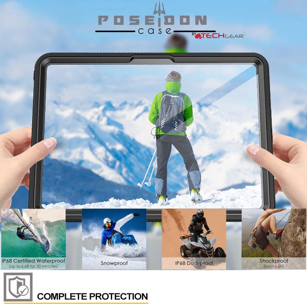 TECHGEAR Custodia impermeabile per iPad Pro 13" 2024 (M4) [Poseidon Case] Custodia sottile e robusta antiurto impermeabile con protezione schermo integrata + supporto e cinturino