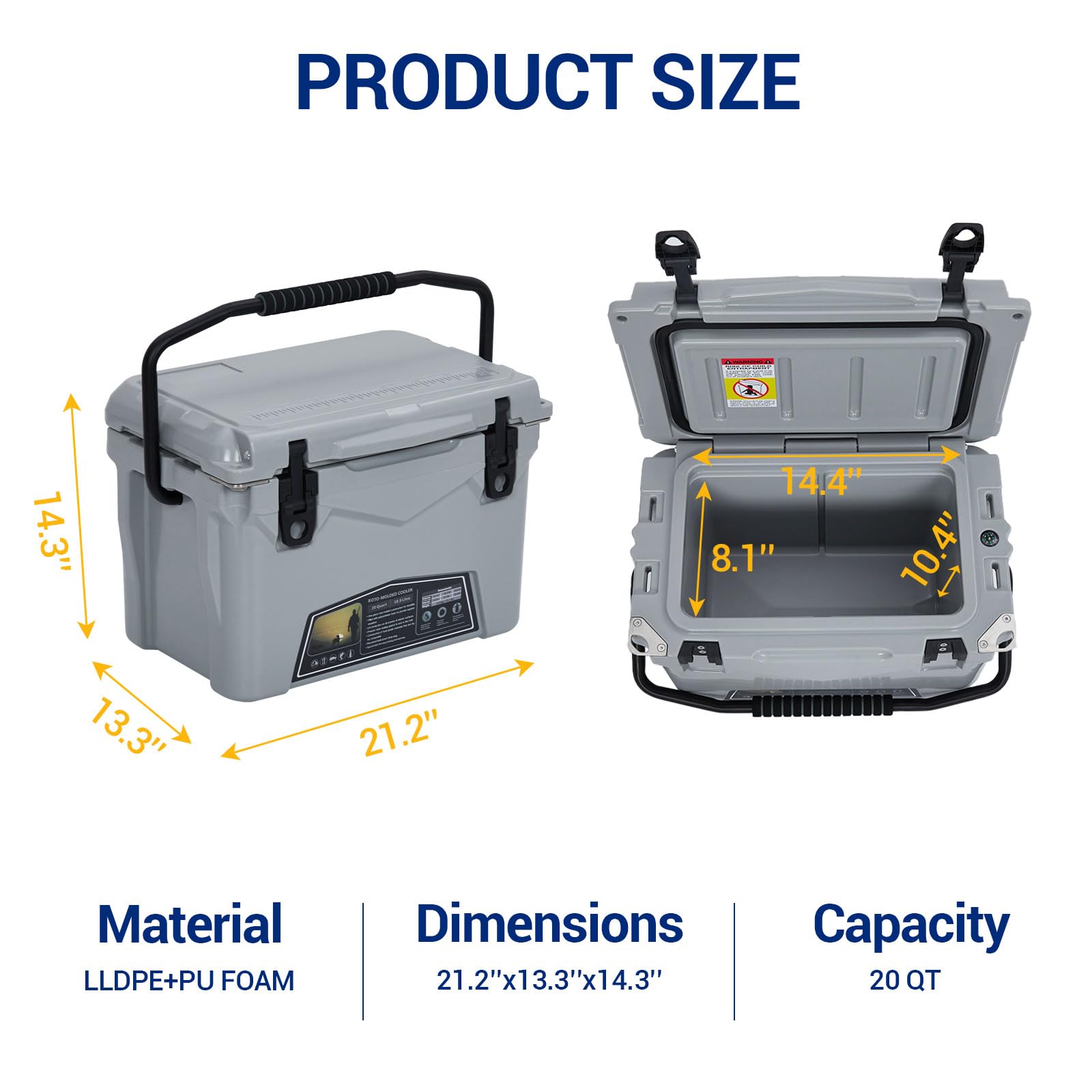 Garvee Langanhaltende Kühlung für unterwegs – 20QT Rotomolded Hard Cooler – Isolierte, tragbare Eistruhe mit 5 Tagen EIS-Erhalt, Heavy Duty Griff, ideal für Strand, Camping, Picknick, BBQ & Angeln –