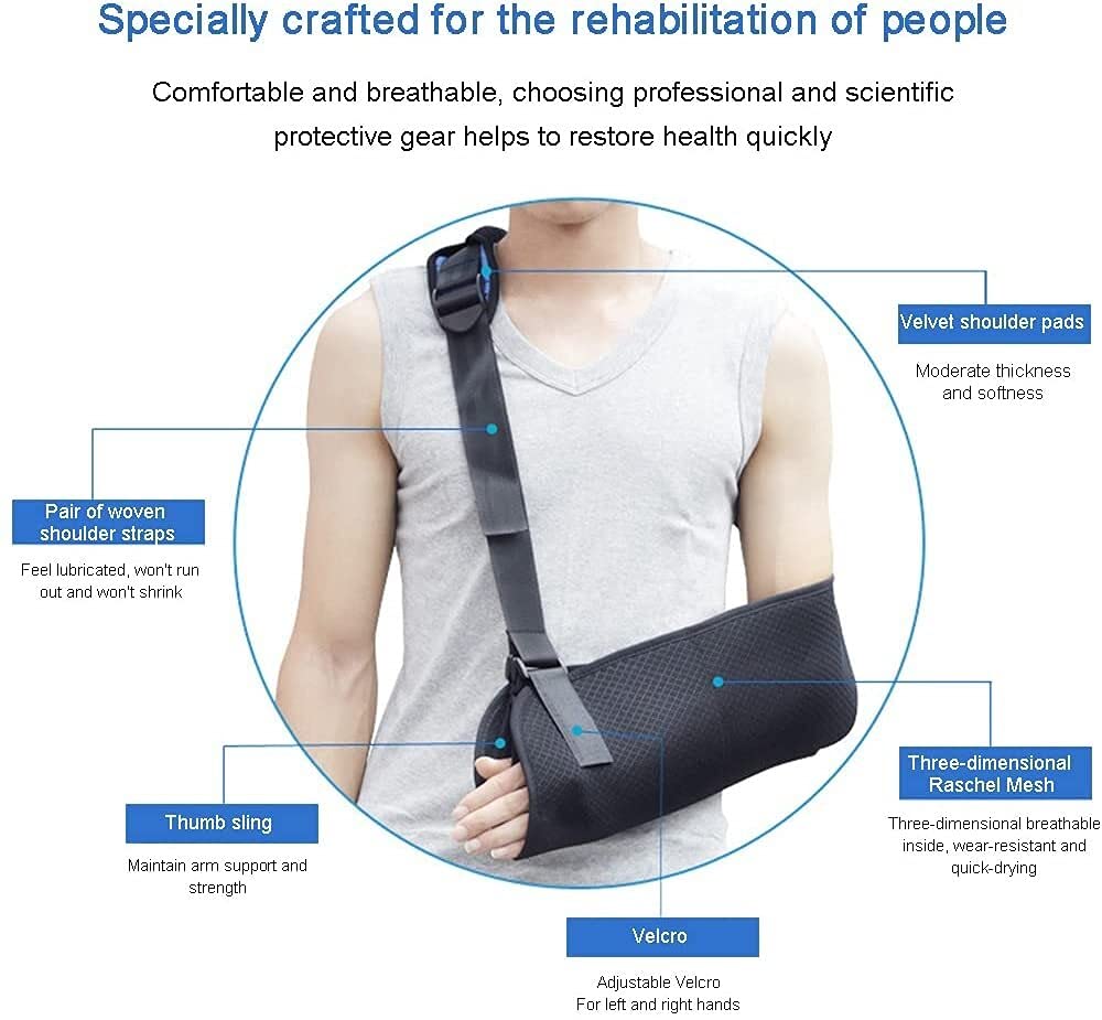 Cabestrillo de Brazo con Abrazadera de Codo Fijo, Soporte de Brazo Transpirable, inmovilizador de Hombro de muñeca Ajustable para Brazo, Codo y Hombro fracturados Rotos, Cabestrillo de Manguito