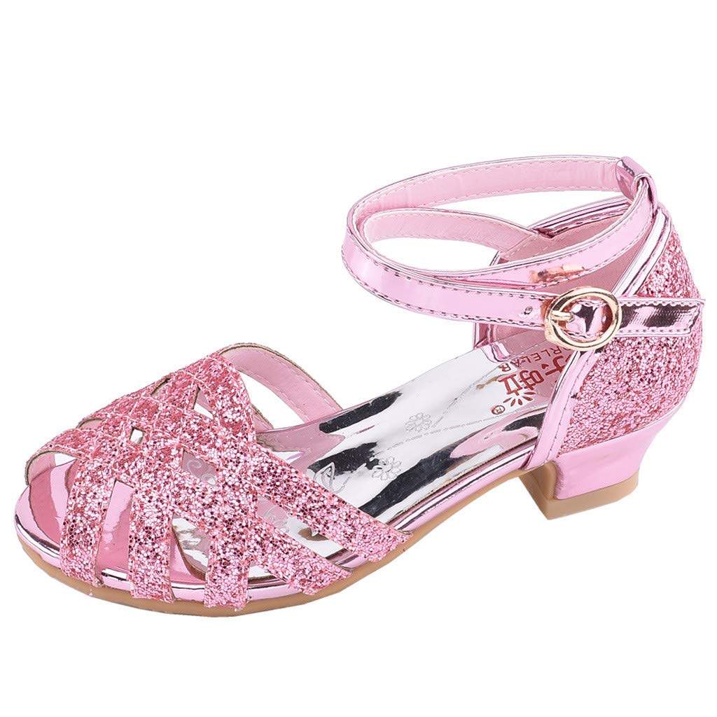 Toddler Kids Girls Princess Shoes -Girl Fashion Sequin Fishbone Open Toe Sandals with Buckle High Heels Latin Dance Shoes Party Casual Single Shoes