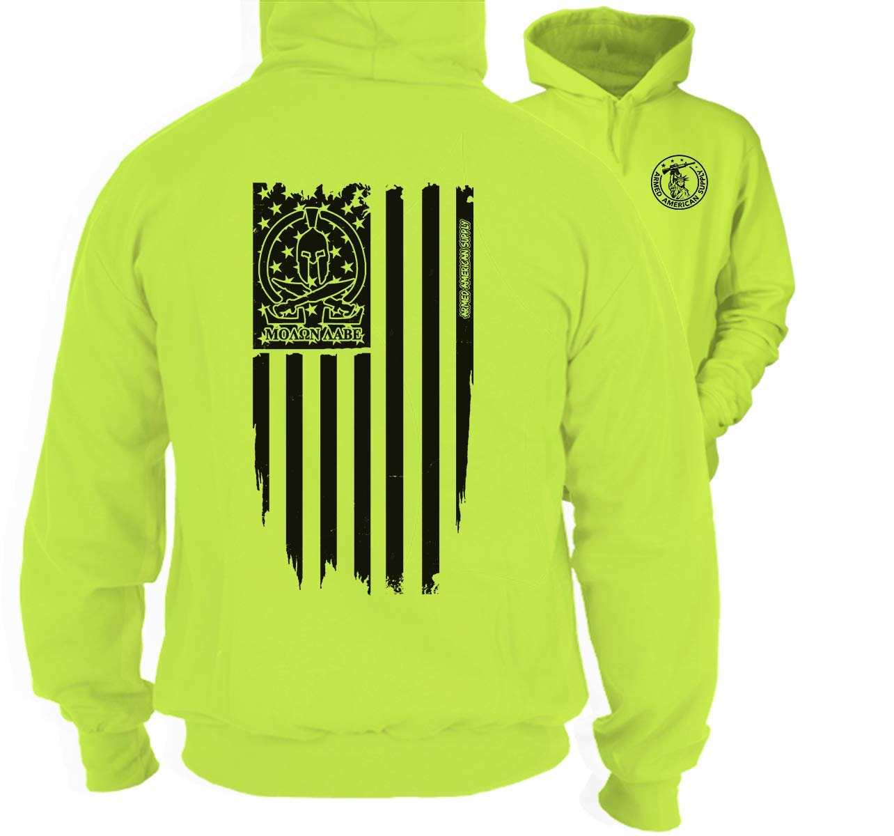 Armed American SupplyMolon Labe Ghost Flag - Hi Vis/Hi Viz Funny Construction Safety Work Shirt Hoodie/Hooded Sweatshirt