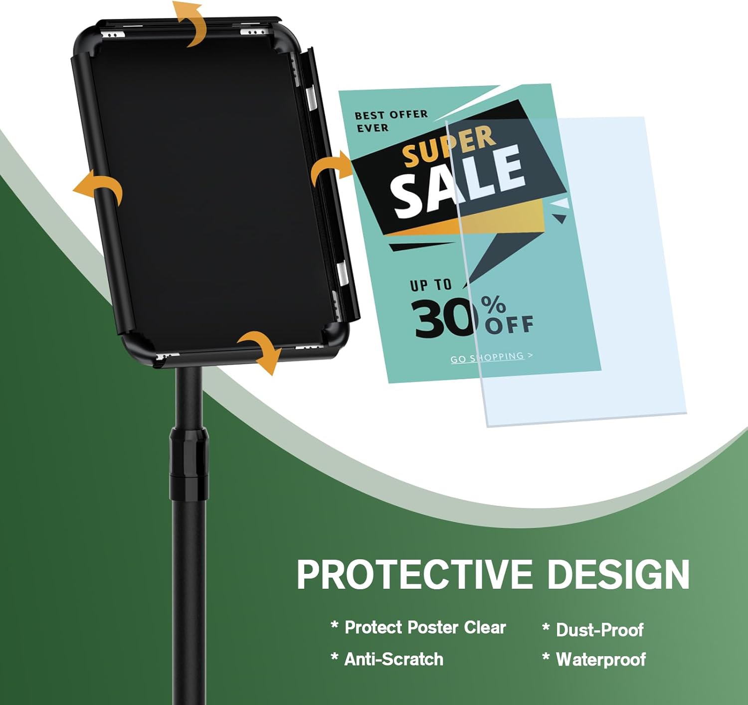 Sign Holder - 8.5x11 inch Sign Stand Holder Adjustable Display Stand Floor Standing Sign Holder, Signage Stand with Snap-Open Frame Display for Malls,Schools,Restaurants (Black) - Image 4