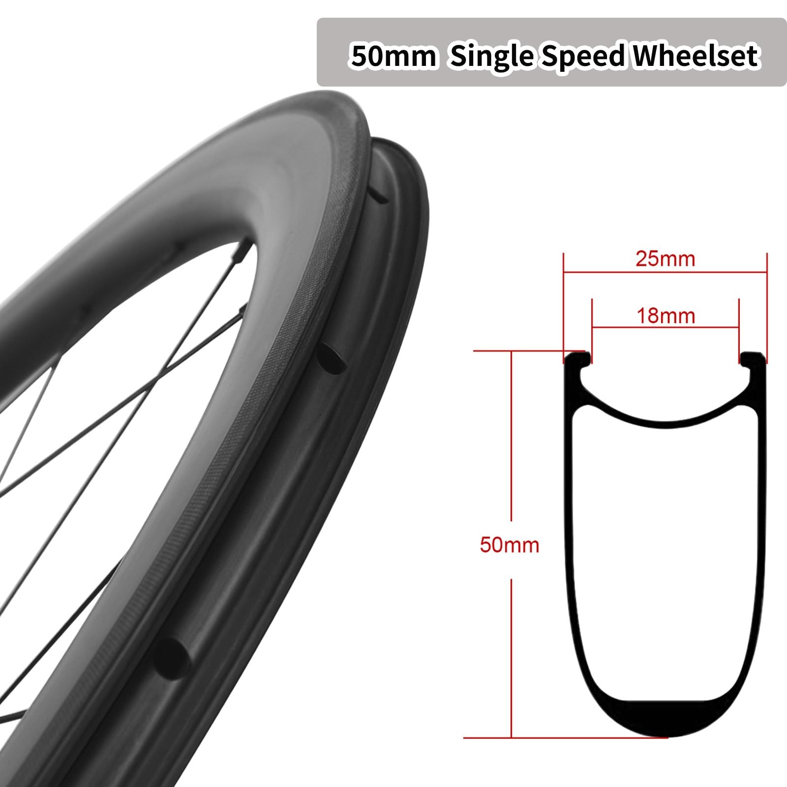 Zestaw kół z włókna węglowego do rowerów szosowych 700C, stałe koła zębate, głębokość 38/50/60/55 mm przednia i tylna opona rowerowa 100/120 mm, kompatybilna