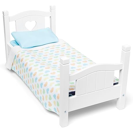 Mine to Love Wooden Play Bed For 18" Dolls With New Soft Bedding - Pink