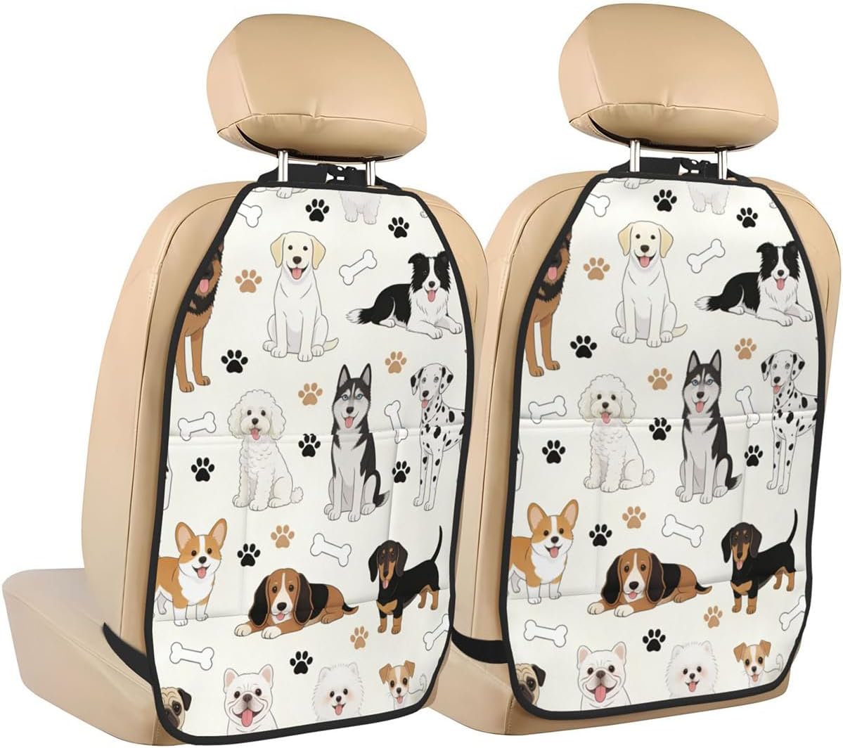 Car Seats Back Protector 2 PCS with 3 Pocket Organizer, Car Seat Back Protectors for Vehicles to Protect from Dirt Scratches Mud for SUV Jeeps Trucks and Cars - Cute Cats