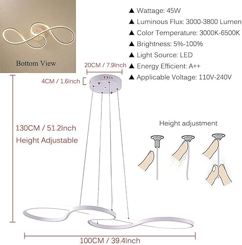 Modern Pendant Lighting White Led Pendant Light For Contemporary Living Dining Room Kitchen Island Dimmable Chandelier Dimming Ceiling Lamp Minimalist Wave Hanging Light Fixture With Remote (White) #TOP5