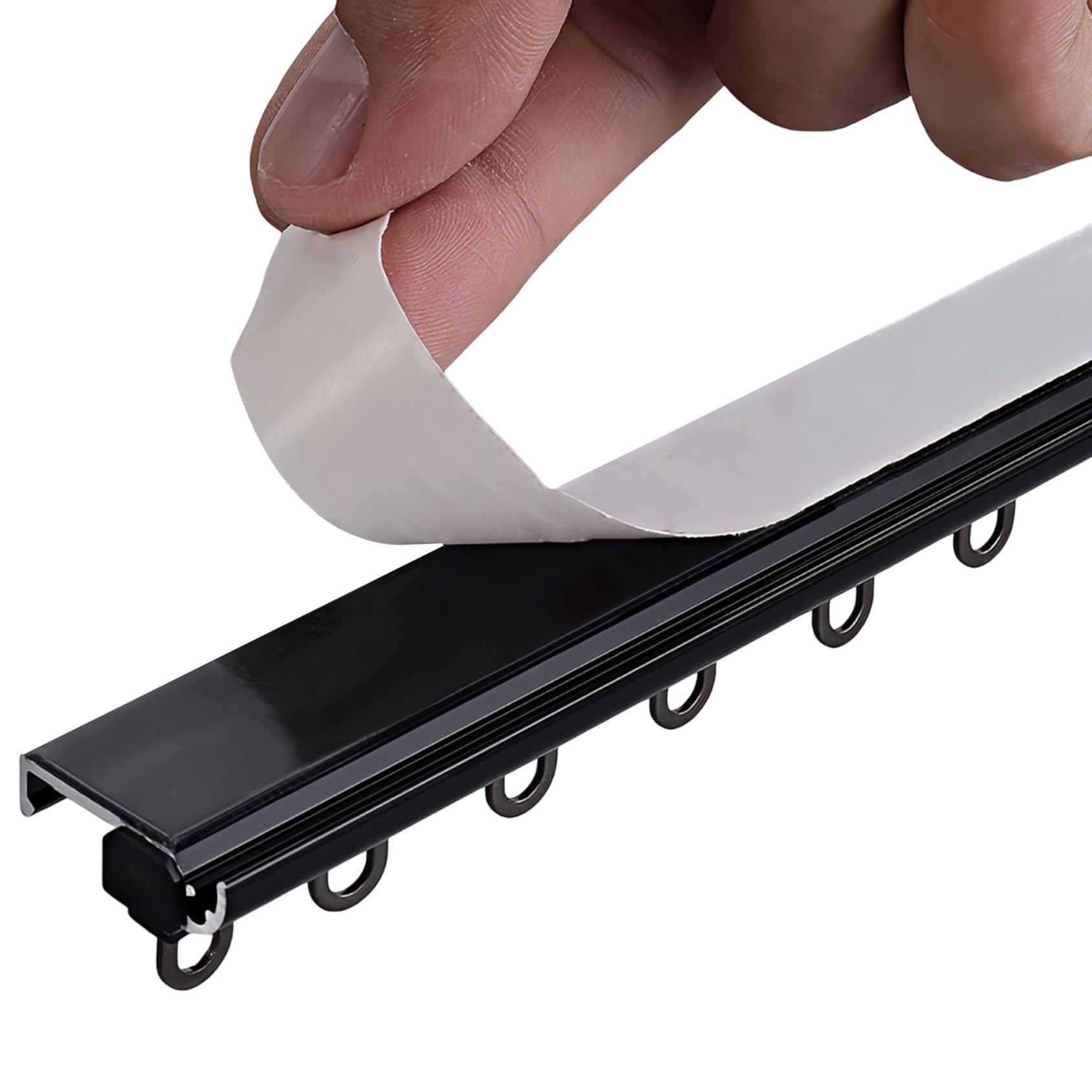 CMJYMX Black/White Curtain Track｜Self Adhesive Ceiling Curtain Track｜Ceiling Track For Curtains｜Adhesive Curtain Rail - No Drill, Screws Or Tools, Curtain Hangers No Damage(Black,7.2FT/220CM)