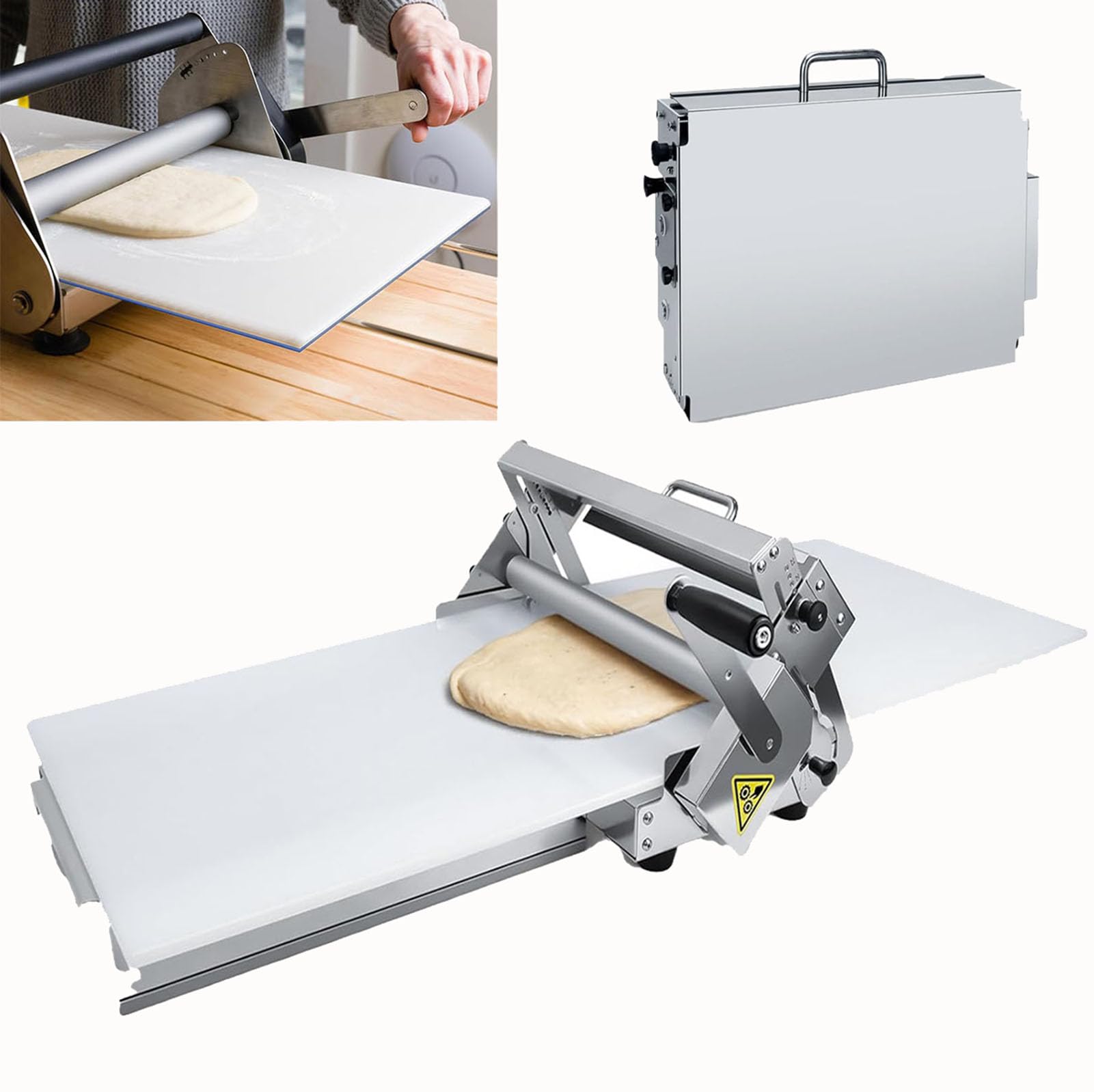 FHRKA Manual Foldable Dough Sheeter Machine for Bakery, Pizza, Croissant - Stainless Steel Pastry Roller with Adjustable Thickness 2.5-25mm (300)