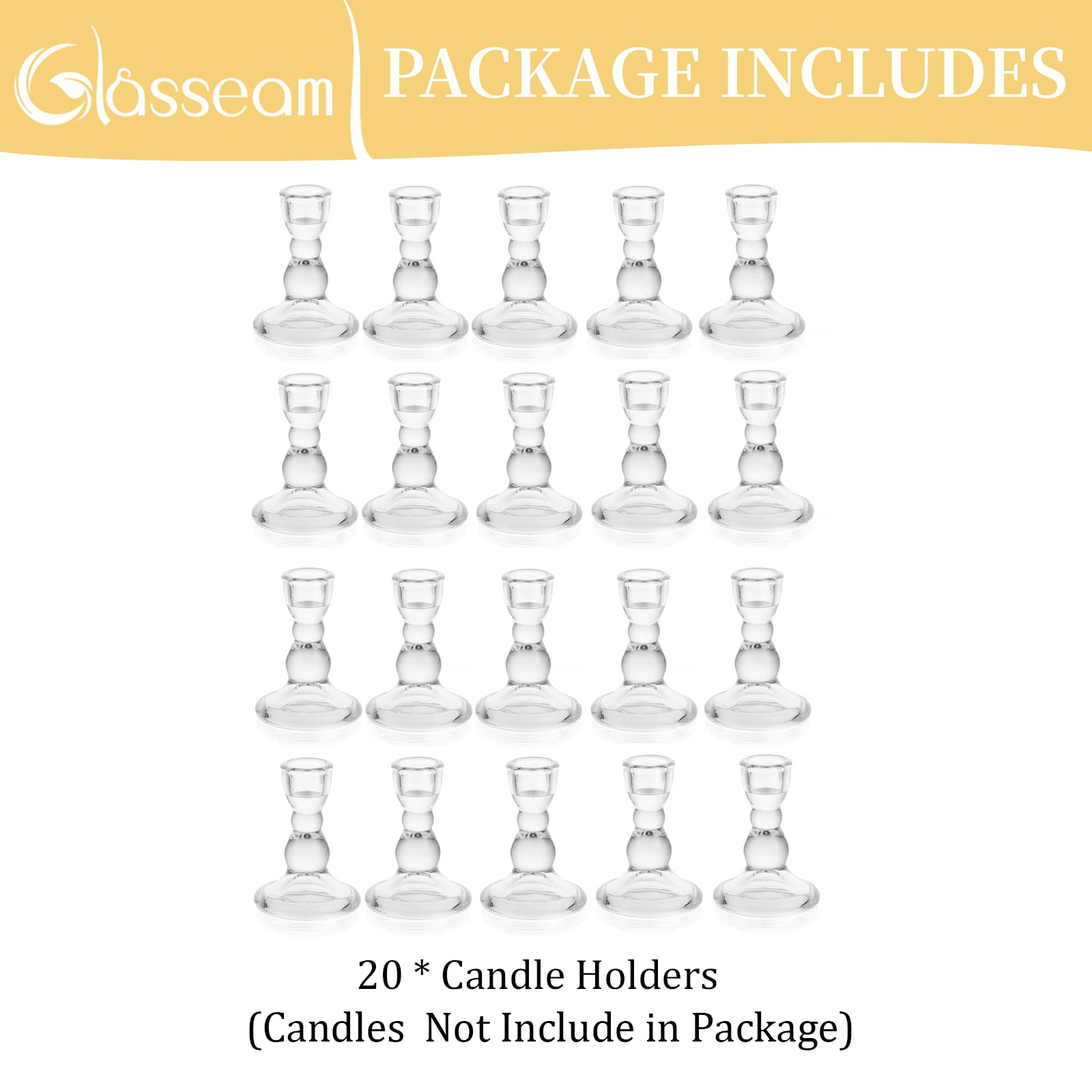 Portavelas de Cristal para candelabros, Juego de 10 portavelas Transparentes for Velas Decorativas navideñas(20)