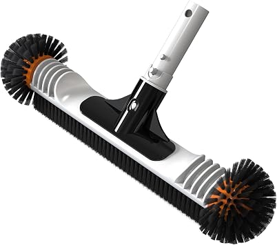 YASHINE 18" Pool Brush Head with Round Ends, Heavy Duty Pool Cleaning Brush for Inground & Above Ground Pool Walls, Tiles & Floors, Durable Handle & Nylon Bristles Black Orange