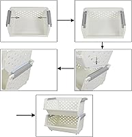 Vista 4 de Paquete de 3 cestas de almacenamiento apilables de plástico, cesta organizadora apilable blanca