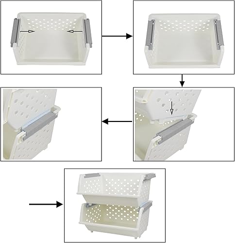 Miniatura 4 de Paquete de 3 cestas de almacenamiento apilables de plástico, cesta organizadora apilable blanca