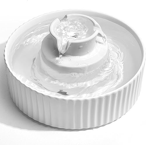 Fuente de agua de cerámica para gatos de 2.1 litros, para gatos y perros, fuente de cerámica 360 para mascotas, gran capacidad de agua de 70 onzas,