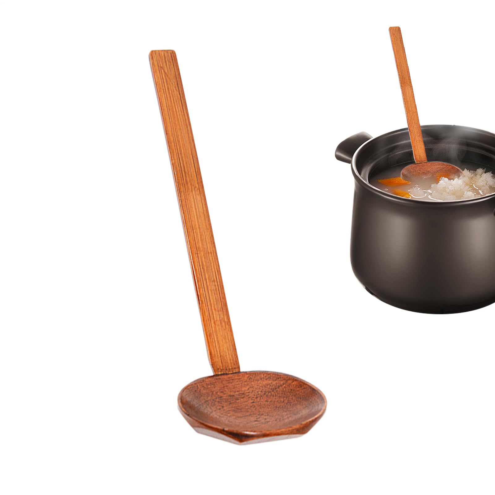 Cucchiaio in legno giapponese – Cucchiaio da portata con manico lungo, mestolo da portata per piatti di pasta e porzioni di brodo, posate con manico comodo, cucchiaio resistente al calore per la