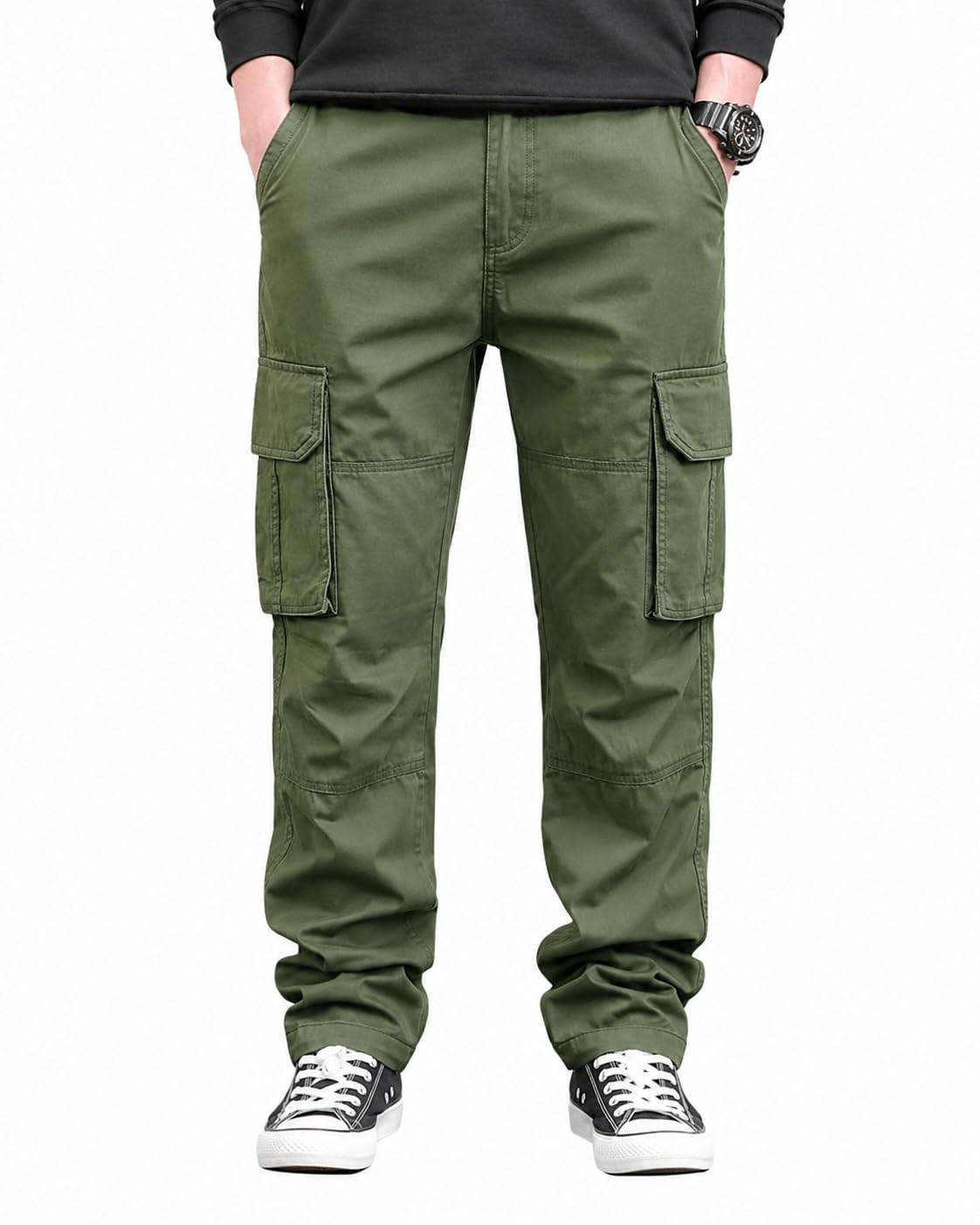 Men's Cargo Pants with Multi Pocket Design | Relaxed Fit | Durable Fabric | Comfortable Everyday Bottoms for Outdoor, Travel, Work, Casual & Adventure Black-picture-35