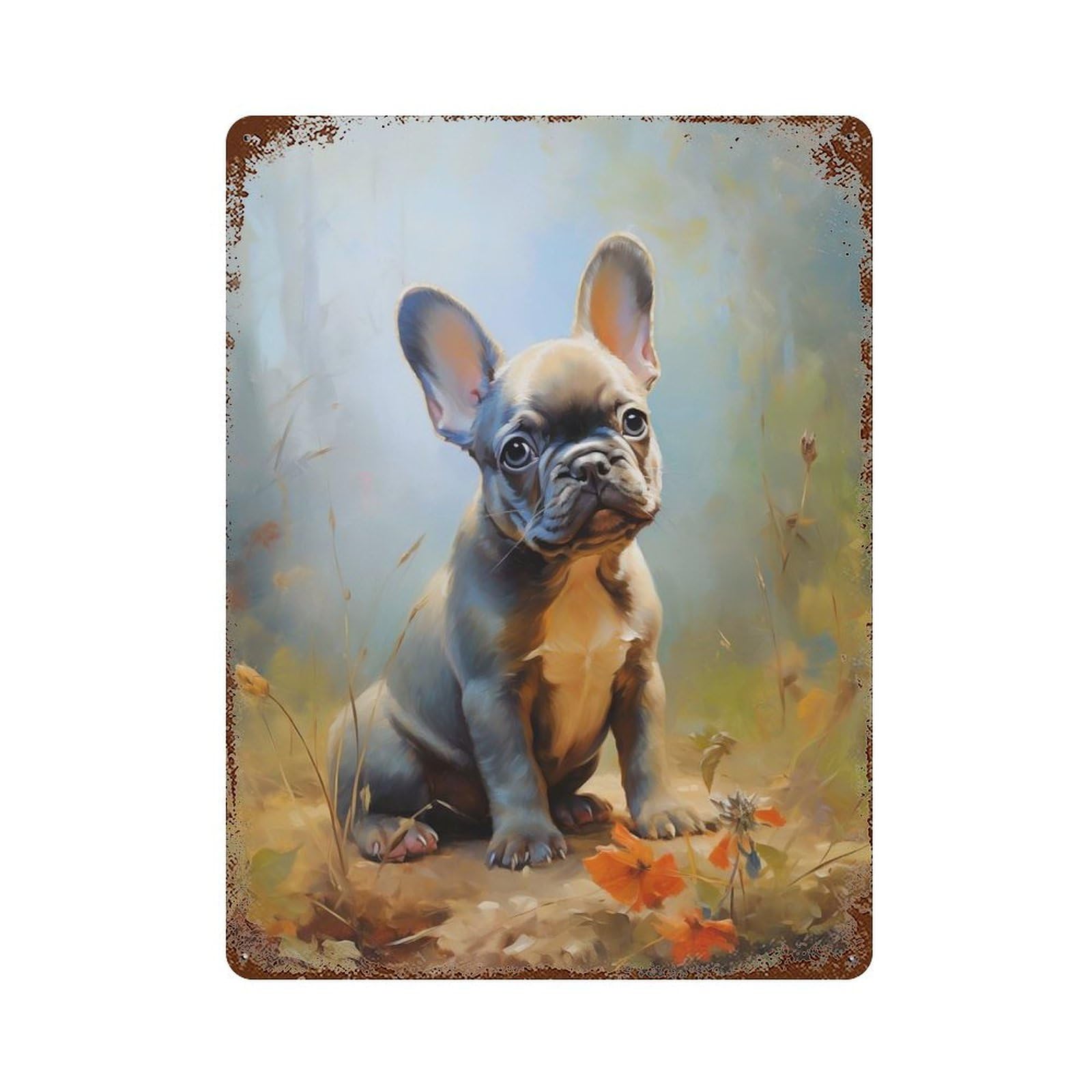 French Bulldog Gray Puppy Decorative Tin Sign 15.7"x11.8", Vintage Wall Decor for Basement, Hobby Room And Garage Decor