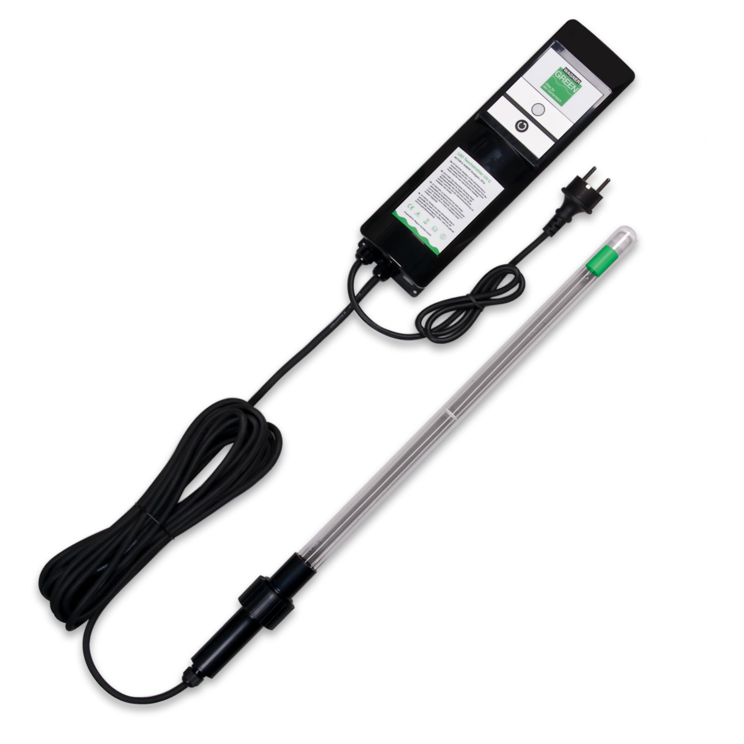 Wagner Green UVC Tauchstrahler (75 Watt) 3-tgl. Bausatz mit Betriebsstundenzähler, UV-C Teichklärer Lampe Gartenteich Koiteich Filter zur Entkeimung und Algenvernichter
