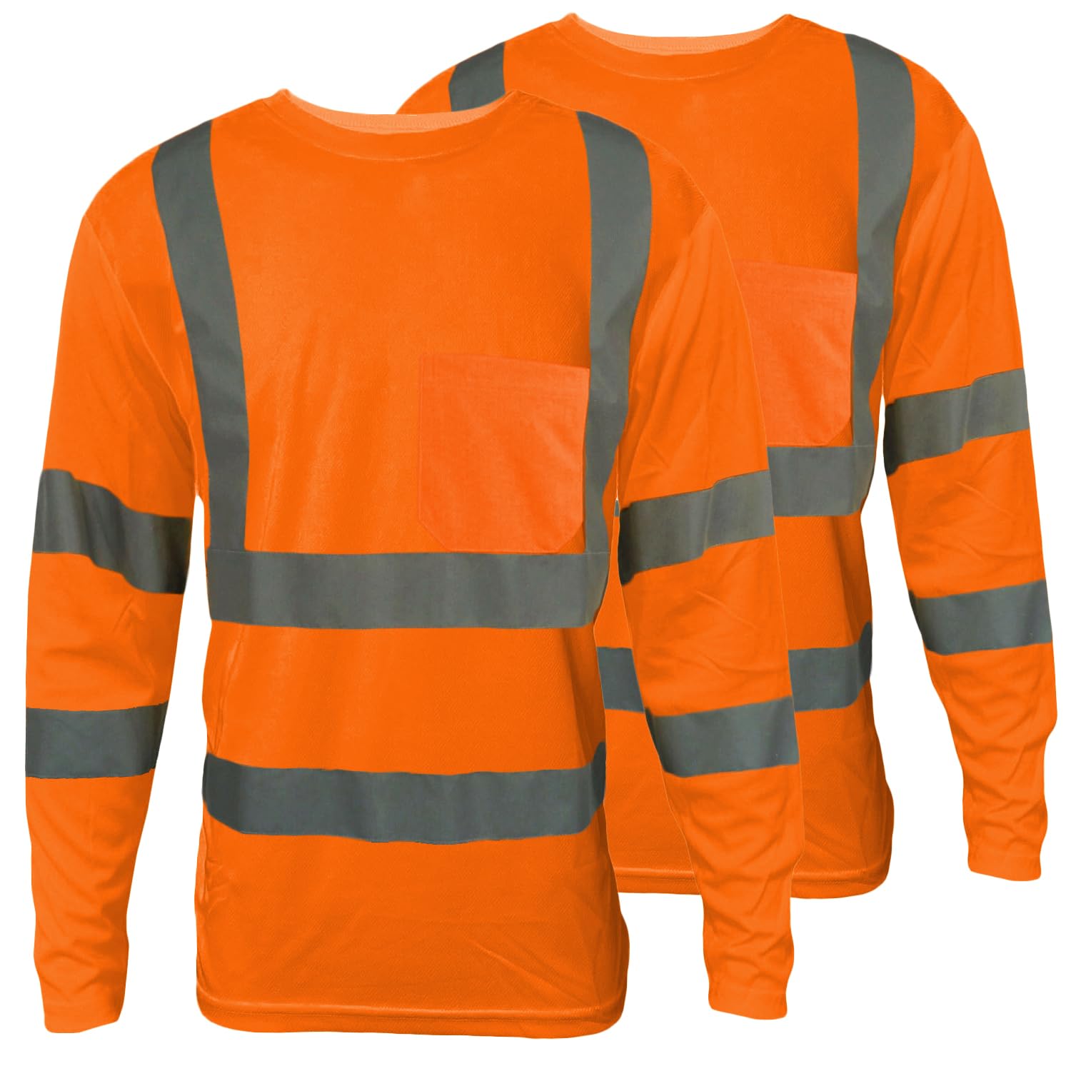 Glory Max 2-Pack High Visibility Class 3 Reflective Long Sleeve Tshirts Construction Safety Shirts (as1, Alpha, l, Regular, Regular, Neon Orange)