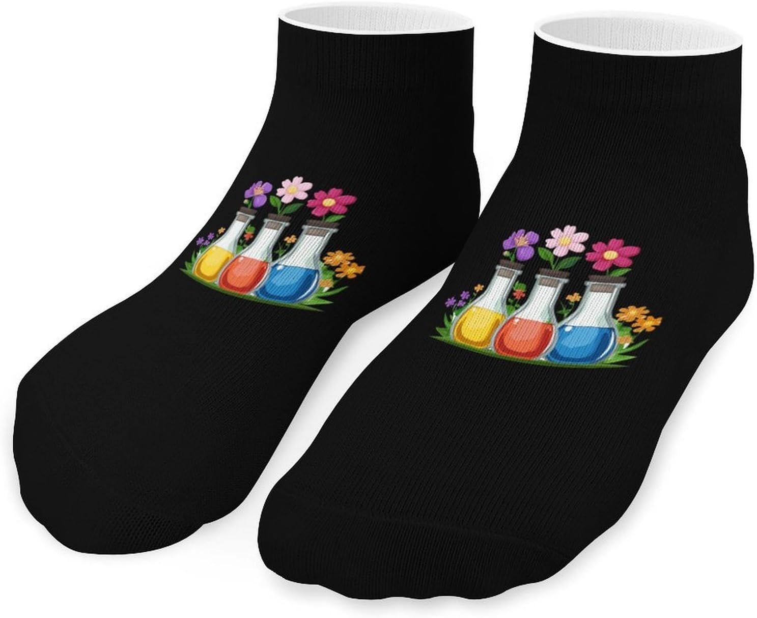 Floral Beakers Chemistry Lab Scientist 5 Pairs Ankle Socks for Men Women No Show Low Cut Athletic Short Socks